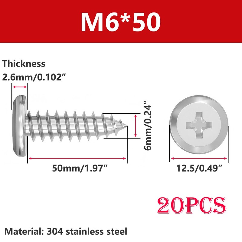 Qrity 20pcs Self Tapping Screws, 304 Stainless Steel Phillips Flat