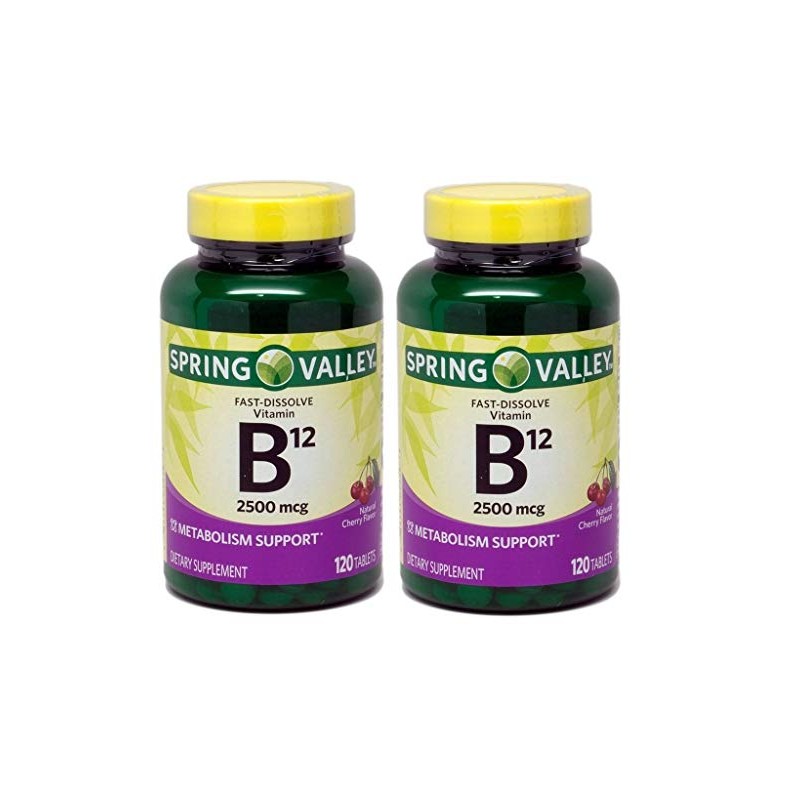Spring Valley Sublingual B12, Cherry Flavor, 2500 mcg, (Pack of