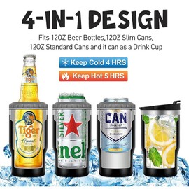 FAMKX 14oz 4 in 1 Stainless Steel Can Cooler Beer Bottle Insulator With 2 Lids for 12oz can&bottle, Double walled insulated Thermocooler &Travel Mug Holder Keeping Your Bevearge Cold (Sky-blue)