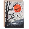 Artery8 Greeting Card Red Winter Sun and Birds on Forest Tree Landscape Blank For Him Or Her Art Birthday Card