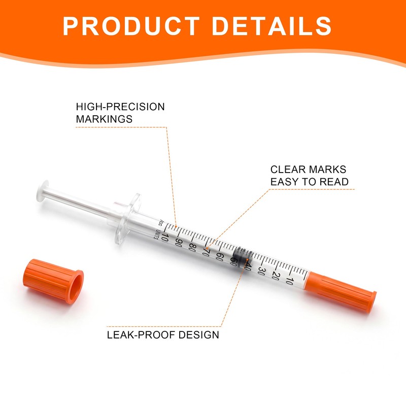 100 Pack 1ml Syringes, 27G 13mm Disposable Lab Syringes, Clear