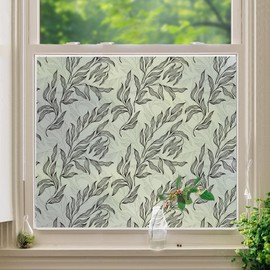 DKTIE Retro Leaves Pattern Two Way Window Film Privacy Day and Night Window Privacy Film Decorative Stained Glass Window Clings for Birds (C587, 17.7" x 78.7")