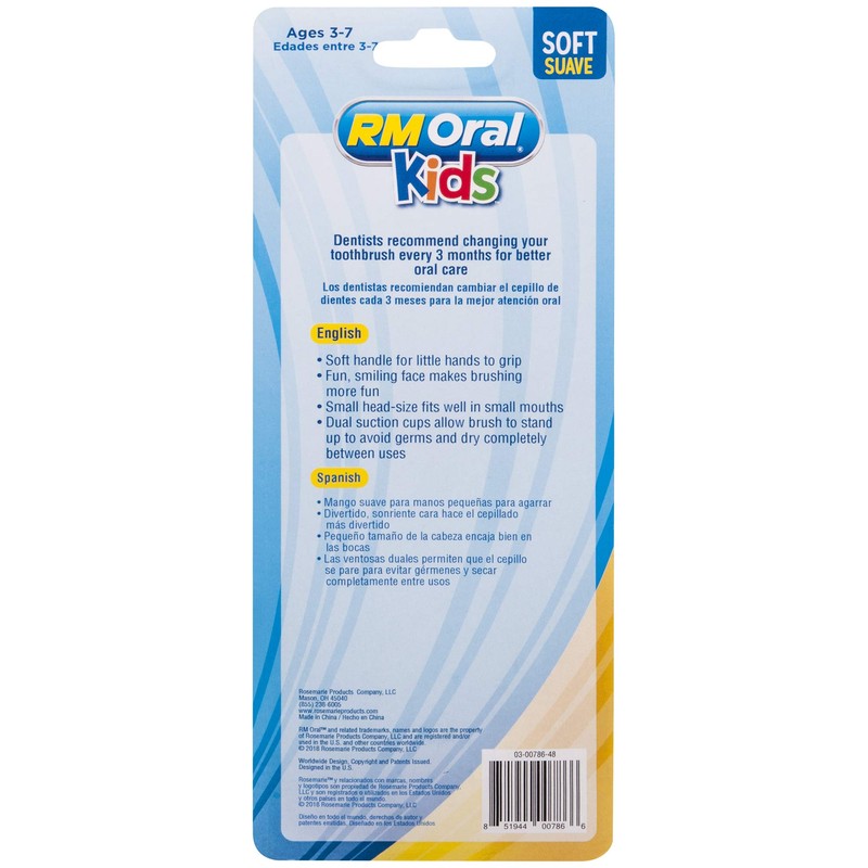 RM Oral Kids Healthy Smiles Suction Cup Soft Toothbrushes, 3