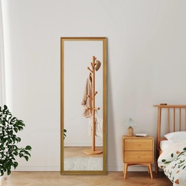 Niccy 60x19 Inch Full Length Mirror Standing Hanging or Leaning Against Wall, Large Floor Mirror Full Body Mirror with Faux Wood Frame, Wall-Mounted Makeup Vanity Bedroom Mirror, Dark Wood