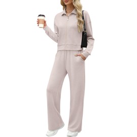 XIEERDUO Womens Loungewear Set Sweatsuit 2 Piece Outfits Sweatshirt Sweatpants Fall Fashion 2025 Tracksuit Apricot S