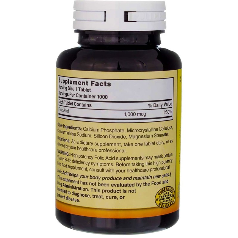 Nature's Blend Folic Acid 1000 mcg - 1000 Tablets Pack