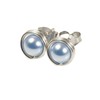 Sterling Silver Light Blue Pearl Stud Earrings Wire Wrapped Handmade