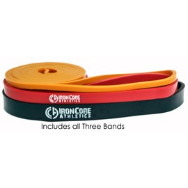 Iron Core Athletics Pull-Up Assistance Bands - Long Loop Orange, Red & Black Resistance Bands 5-65 lbs for Men & Women | Ideal for Strength Training, Yoga, Home & Gym Workouts
