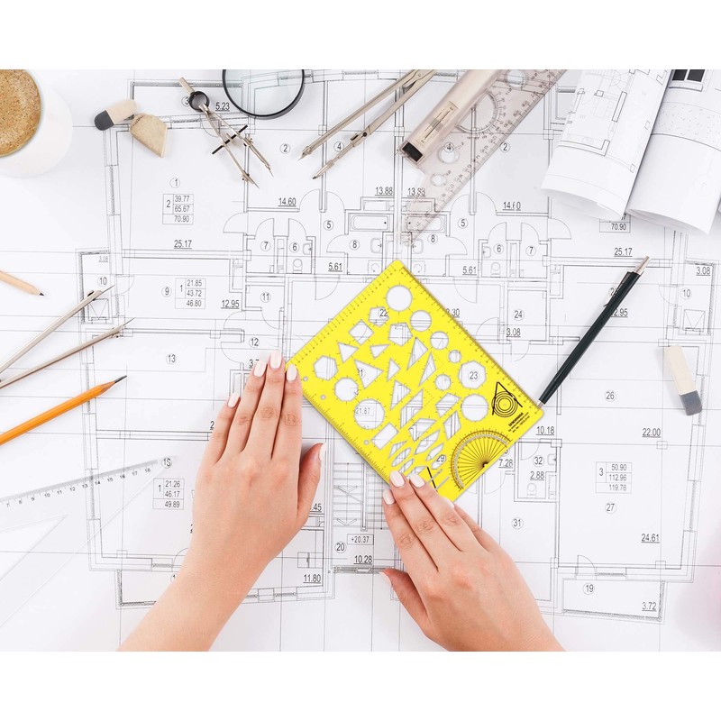 Traceease Multi-Pattern Geometry Template Drafting Tools with Ruler Geometric Rulers