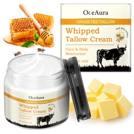 Beef Tallow for Skin, 60g Beef Tallow and Honey Balm, Organic Grass-Fed Whipped Beef Tallow and Honey Cream, Natural Tallow Face Moisturizer, Deeply Moisturizing for Face & Body Skin Care
