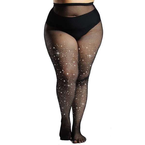 MERYLURE Indestructible Ultra Sparkly Tights for Women, Rhinestone Fishnet Party