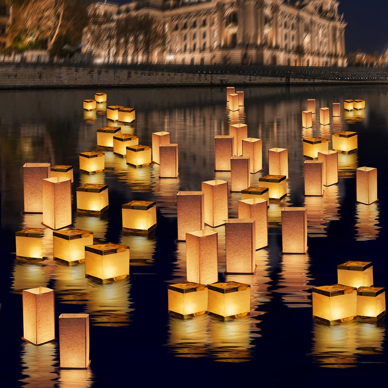 FUELYE 12Pack Floating Square Lanterns with LED Flameless Candles,Outdoor Lanterns