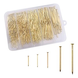 FSSTUD 400 Pcs Assorted Size Metal Nails Wood Working Panel Nails Wall Hanging Nail Tacks Furniture Nail Pins Mixed Sizes Flat Head Nails Multipurpose Construction Nails Golden