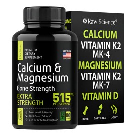 Raw Science Calcio Y Magnesio 515mg 90 Capsulas Hecho En Usa Sin Sabor
