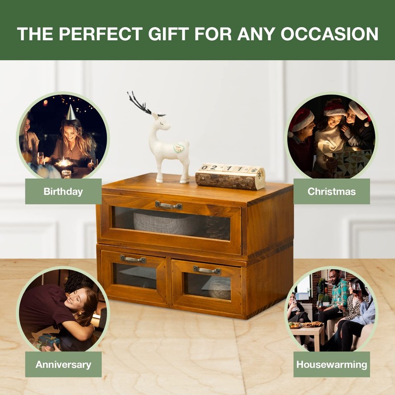 2-pc Stackable Storage Drawers - See-Through Wooden Storage Cabinets -