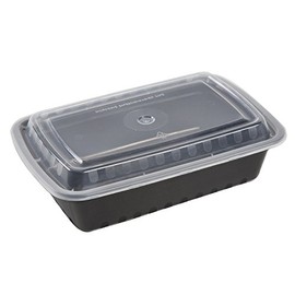 AmerCare 8.75 Inch x 6 Inch Black Plastic Container, 2 Inches Deep, 38 Ounces, for Microwave or Freezer, Pack of 150