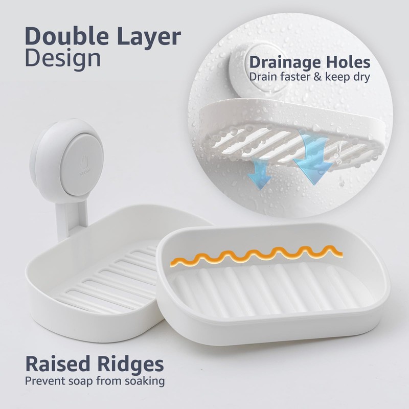 LEVERLOC Soap Dish Holder for Shower Suction Cup Wall Mounted