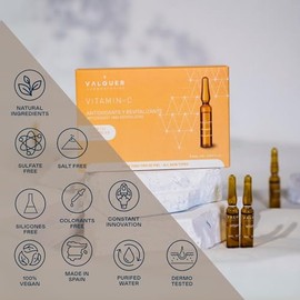 VALQUER Sérum Facial de Vitamina C en Ampollas. Antiedad, Hidratante y Protector con Ácido Hialurónico. Antiarrugas con Ingredientes Naturales y Antioxidantes. Todo Tipo de Piel. 5 unidades de 2 ml.