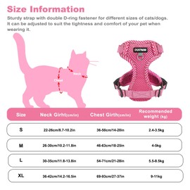 Dricar Cat Harness with Lead, Escape Proof, Adjustable, Cat Lead with Harness for Cats, Comfortable Cat Harness, Chest Harness with Reflective for Cats and Small Dogs (Pink, M)