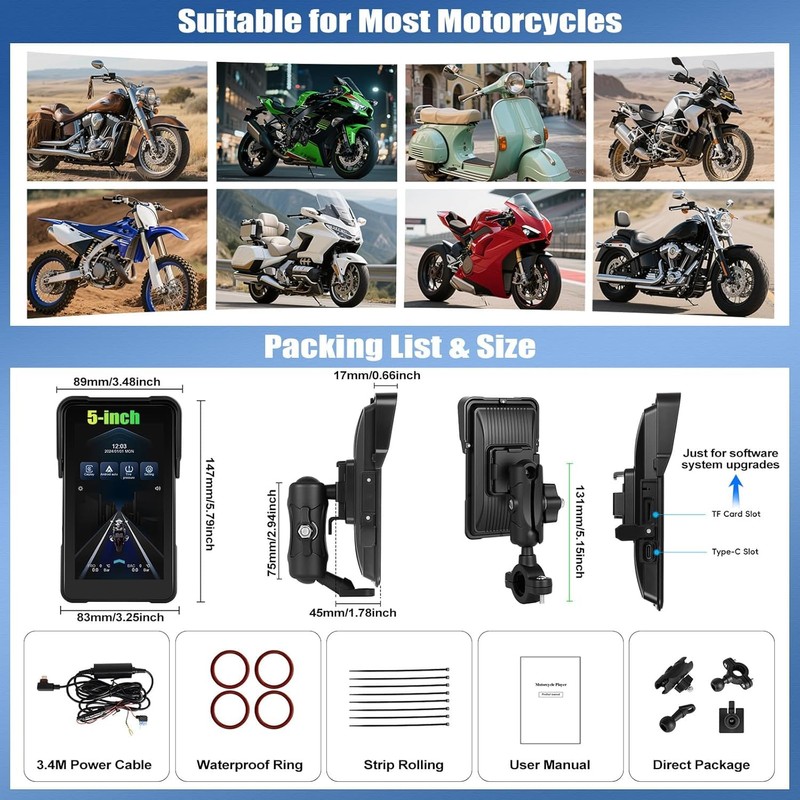 Motorcycle Carplay Screen GPS Navigation System with Wireless Carplay and