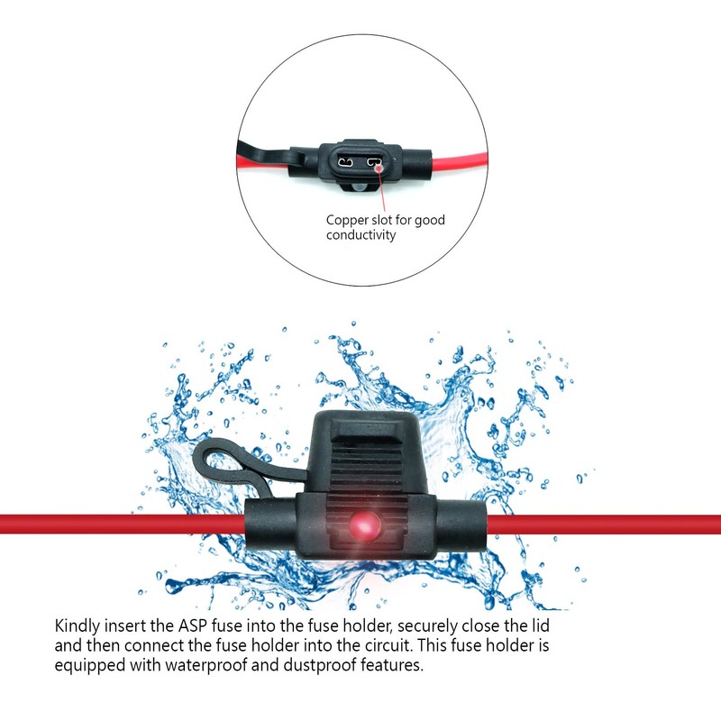 Waterproof in-line ASP LED Fuse Holder,12 AWG for Automotive, Marine（2