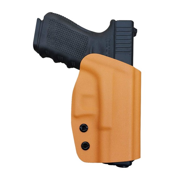 Glock 19 Holster OWB Kydex For Glock 19 19x 25 30s 44 45 Glock 17 Glock 26 (Gen 1-5) / Glock 22 23 27 31 32 33 (Gen 3-4) / CZ P10 Pistol Waistband Outside Carry 1.5"-2" Belt Clip (Orange, Right Hand)