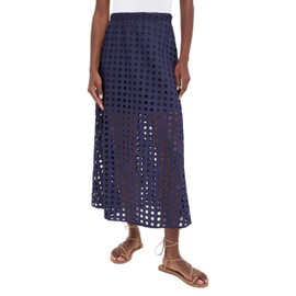 Ailoqing 2025 Summer Casual Long Skirt for Women Cotton Eyelet Beach Maxi Skirt with Underneath(Navy-M)