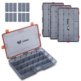 RUNCL Fishing Tackle Box, Waterproof Airtight Stowaway, 3600/3700 Tray Tackle Box with Adjustable Dividers, Plastic Storage Organizer (4pcs 3700)