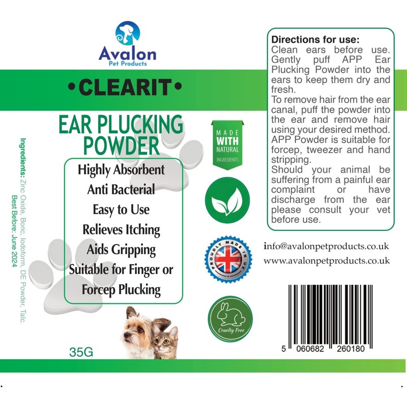 AVALON CLEARIT Ear Plucking/Hair Pulling Removal Powder 35G HELPS KEEP