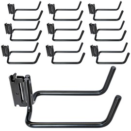 MorScan 10 Pack E Track Double J Hooks, Heavy Duty Black Large Steel Shovel/Tool Hanger for Store Long Handled Tools, E Track Tie Down Accessories for Trailers, Trucks, Garden Tools Organizers Storage