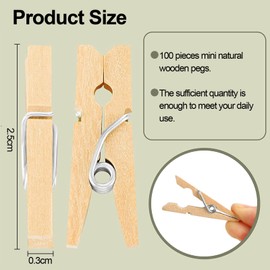 100 Pieces Natural Wooden Clothes Pegs, Mini Decorative Clothes Pegs, Decorative Pegs for DIY, Wooden Clips for Photo Wall, Postcards, Letters, Laundry Fits, Clothesline