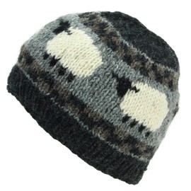 LOUDelephant Hand Knitted Wool Beanie Hat - Sheep Charcoal Grey