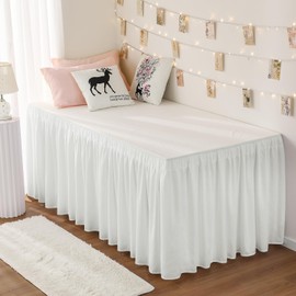 RIMELA Dorm Bed Skirt Twin XL 36 Inch Drop, Easy to Install Extra Long Wrap Around Elastic Dust Ruffle, Warm White Bedskirt Solid Silky Fabric Machine Washable (Twin XL 80“L x 39”W & Twin 75“L x 39”W)