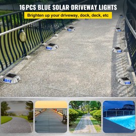 Happybuy Driveway Lights 16-Pack Solar Driveway Lights Bright Blue with Screw Solar Deck Lights Outdoor Waterproof Wireless Dock Lights 6 LEDs for Path Warning Garden Walkway Sidewalk Steps