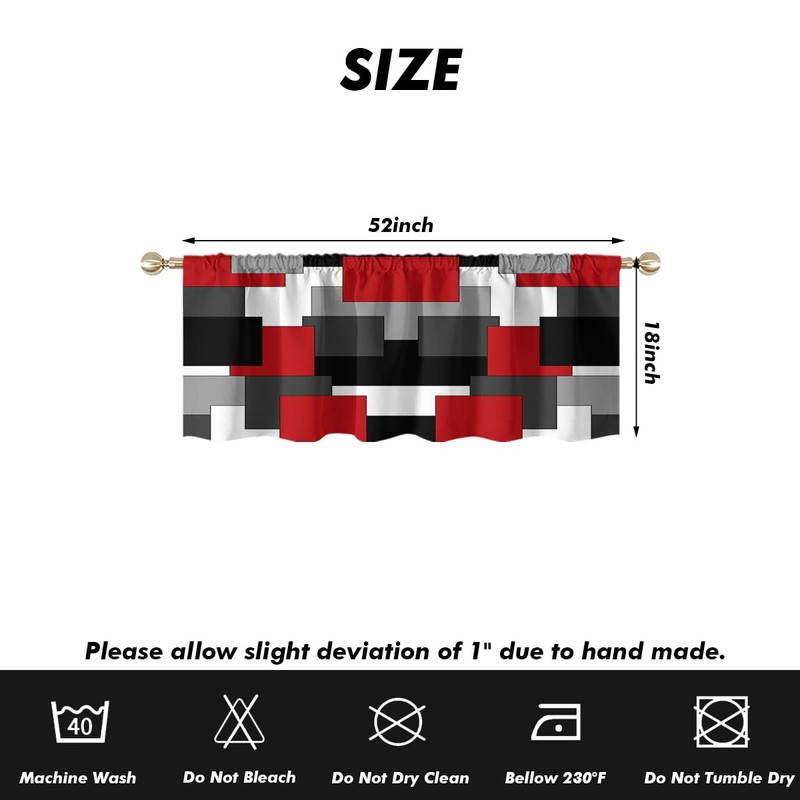AAtter Red Black Kitchen Valance Curtain for Window Burgundy Rectangle