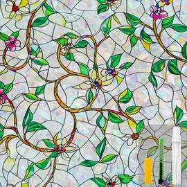 QHYsunshine Rainbow Window Privacy Film Static Cling UV Decorative Film for Windows No Adhesive Renter Friendly (Rainbow Vine, 23.6 X 78.7 in)