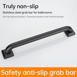 joyrain 500lb Capacity Stainless Steel Grab Bar - Heavy Duty Bathroom Safety Rail for Elderly, Anti-Slip Shower Handle, ADA Compliant (Matte Black, 16 inch)
