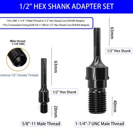 Converter for Concrete Core Bit Set, 1 Pcs UNC 1-1/4"-7 Male Thread to 1/2" Hex Shank Core Drill Bit Adapter, 1 Pcs Convenient Coring Drill 5/8-11 (M) to 1/2" Arbor Adapter