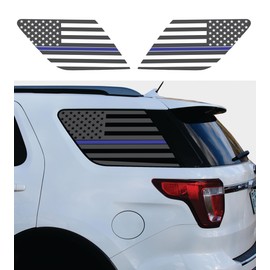 Compatible with Ford Explorer 2011-2019 | Precut American Flag Window Decals | Both Side | Proudly Made in The US | Matte Black (Straight Blue Line)