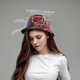 Manfnee Fashion Retro 80s 90s Bucket Hat Fishing Hat Unisex Reversible Fishing Hat Double Sided Sun Hat, c1:retro 80s
