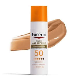 Eucerin Sun Tinted Age Defense Face Sunscreen Lotion SPF 50 with Hyaluronic Acid, Tinted Sunscreen for Face, Blendable Tint for All Skin Tones, Non Co