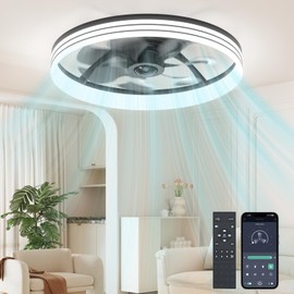 Aphyni Ceiling Fans with Lights and Remote, Low Profile Ceiling Fan, Modern Flush Mount LED Fan Light, 6 Wind Speeds Fandelier Ceiling Fan with Light for Bedroom, 3000-6500K Dimmable (18.6" Black)