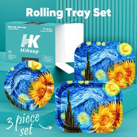 HiKeep Rolling Tray with PVC Soft Magnetic Lid - 7 x 5.5'', Ashtray - 5.8 x 5.8'' - Set of 3 (Sunflower)