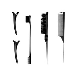 VIRAHYEM 5 Pcs Slick Back Hair Brush Set, Plastic Bristle Hair Brush Teasing Comb Edge Hair Brush Teasing Brush Set, Rat Tail Comb Double Sided Edge Brush, Women Baby Children Hair Salon Hair Slicking