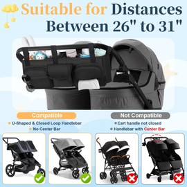 Double Stroller Organizer Compatible with Bob Duallie and Baby Jogger City Mini GT2, Double Baby Stroller Accessories with Cooler Bag, Parent Console Double Jogging Stroller Caddy with Cup Holder