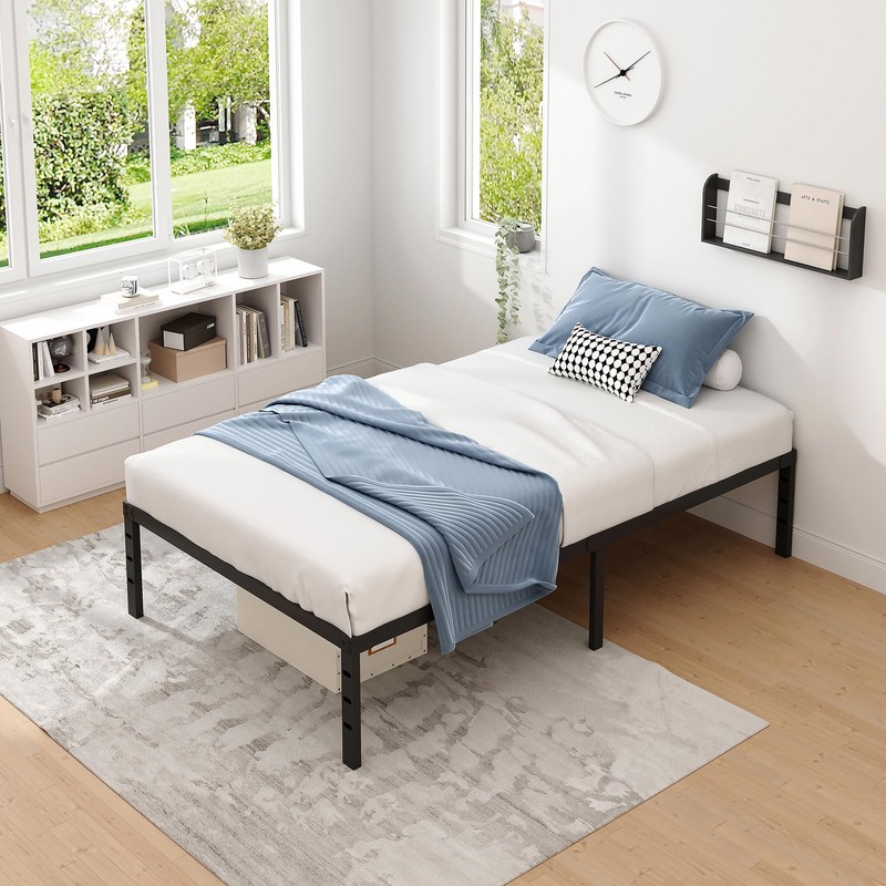 NEW JETO Metal Bed Frame,Twin Size Bed Frame with Storage