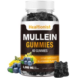 Healtionist 1 Pack Sugar Free Mullein Gummies - Lung Cleanse, 3000MG Mullein Supplement for Respiratory, Organic Mullein Drops Gummy with Quercetin & Bromelain for Lung, Digestive Health & Immune 90Ct