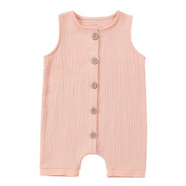 Baby Boys Girls Cotton Sleeveless Romper Jumpsuit Newborn Soft Solid Color One Piece Outfit Pink 6-12 Months