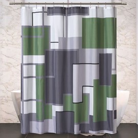 YOSTV Sage Green Modern Geometric Shower Curtain, Sage Green Black White Waterproof Shower Curtain Set for Bathroom Restroom with 12 Metal Hooks, 72 x 72 inch