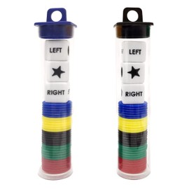Left Right Center Dice Game Prime Set Bundle with 3 Dices + 30 Chips - 2 Sets Assorted Colors Round Tube Storage is Very Convenient for Travel. Easy to Store, Carry Around.(2 Pack)